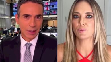 César Tralli quebra protocolo na Globo e cita presente para Ticiane em telejornal: ‘esperando a noite chegar’