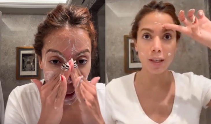 Anitta realiza live fazendo skincare e diz que produto foi feito com seu próprio sangue: ‘faz um creminho’