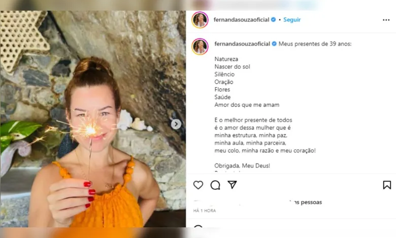 Apaixonada, Fernanda Souza se declara para namorada em aniversário: “O melhor presente”