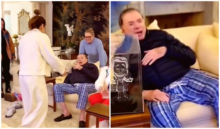 Vídeo: Patrícia Abravanel mostra Silvio Santos assistindo a programa especial e presenteia o pai