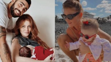 Com doença congênita, filha de Cintia Dicker e Pedro Scooby vai à praia pela primeira vez