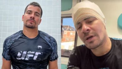 Thiago Martins machuca a cabeça ao gravar cena da série Cidade de Deus