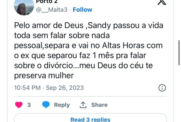 Estranho? Fãs criticam postura de Sandy após a separação: “Tô chocada”