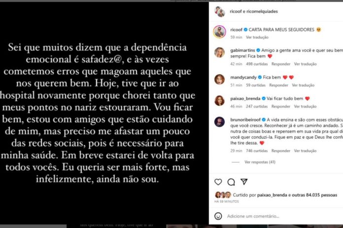 Carta de Rico Melquiades após término de noivado com Matheus Freire (Divulgação/Instagram)