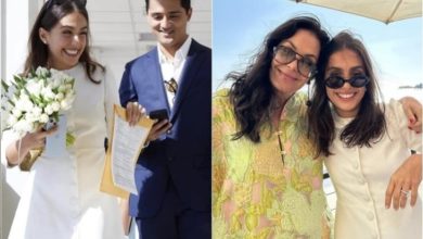 Carolina Ferraz exibe, orgulhosa, as fotos do casamento da filha com bilionário de família indiana