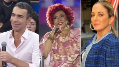 Alcione faz elogio as pernas de César Tralli e o jornalista a responde: ‘Tici, se cuida! Fica esperta!’