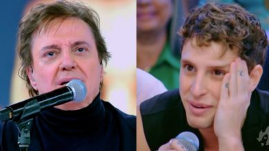 Diego Martins, Kelvin de Terra e Paixão, brinca com Fábio Jr. no Caldeirão: ‘Encontrei o meu novo Ramiro’