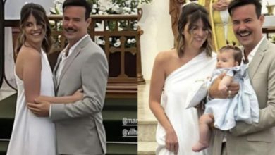 Paulinho Vilhena se casa com Maria Luiza e a filha do casal também foi batizada; atriz famosa marcou presença