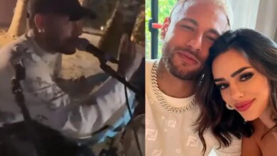 Neymar canta para Bruna Biancardi após serem flagrados aos beijos: ‘Pra quê terminar? Nosso amor que lute’