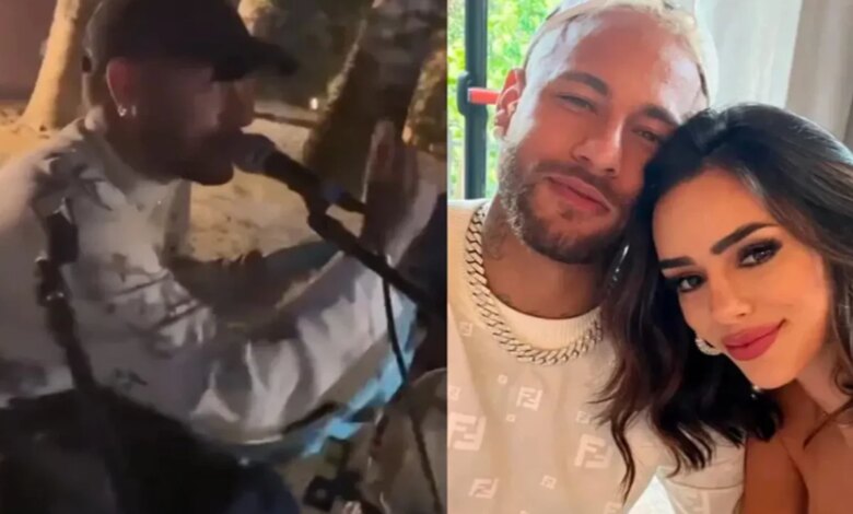 Neymar canta para Bruna Biancardi após serem flagrados aos beijos: ‘Pra quê terminar? Nosso amor que lute’